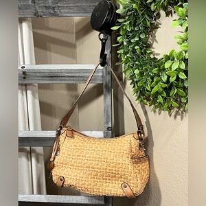 VINTAGE FOSSIL BROWN RAFFIA BASKET WEAVE SHOULDER PURSE/BAG
